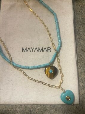 Curated set  of 2 necklaces -Mayamar Turquoise & Tigers Eye Pendant Necklace Set